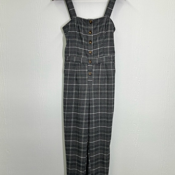 Hollister - Grey Plaid Button Up Pocket Adjustable Strap Jumpsuit Size Small - Picture 7 of 12